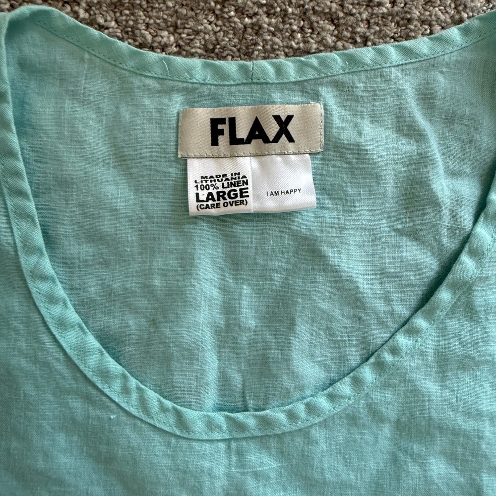 FLAX Large Aqua Blue Linen 2 Piece Set Top Pants Coastal Lagenlook Beach Summer - Picture 5 of 16